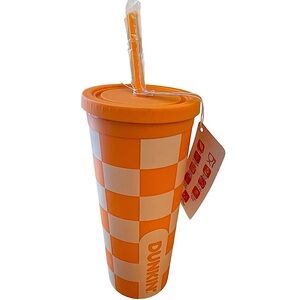 DUNKIN DONUTS TUMBLER CUP LIMITED EDITION 24oz ORANGE CHECKERED SIPPER STRAW